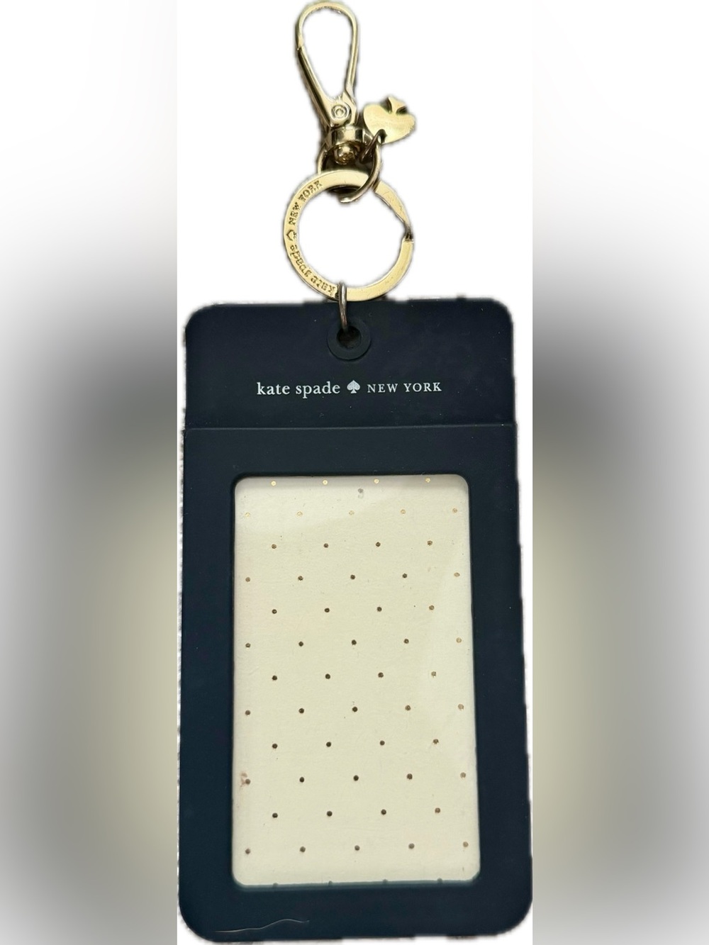 Kate Spade New York Black Polka Dot ID Badge Holder Keychain Clip